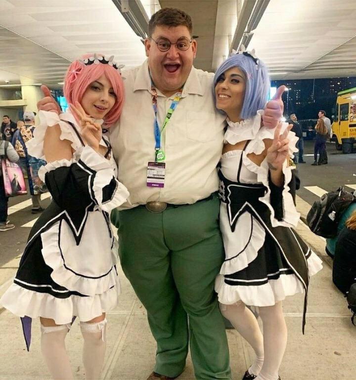 Peter Griffin with maids 'Ram' and 'Rem.'